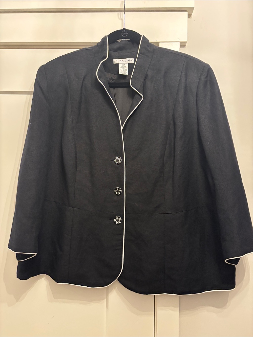 Classic Black Women's Jacket with White Piping